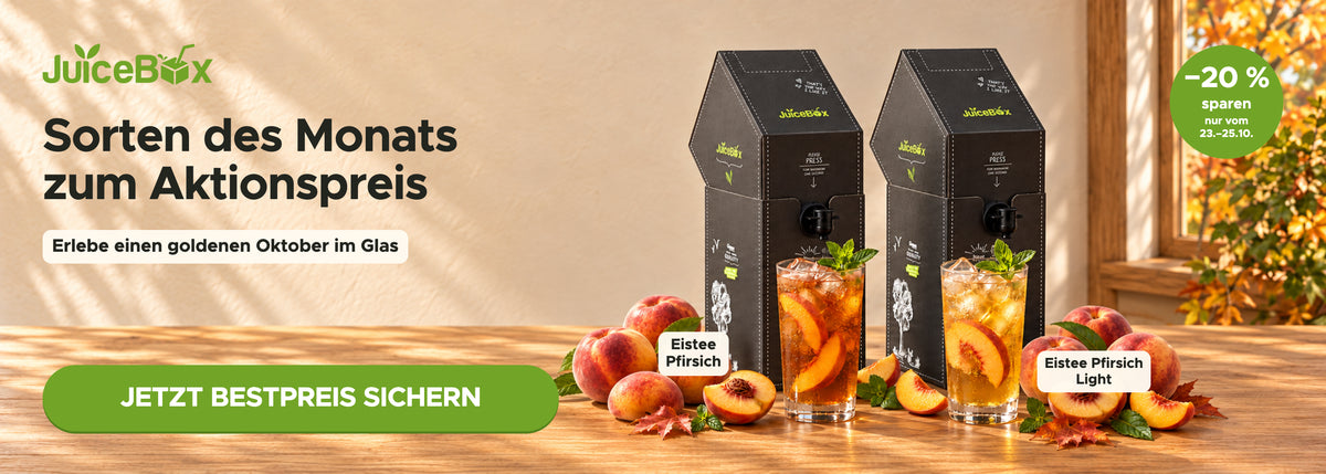 Sorten des Monats zum Aktionspreis: Eistee Pfirsich und Eistee Pfirsich Light, -20 % vom 23. bis 25.10.