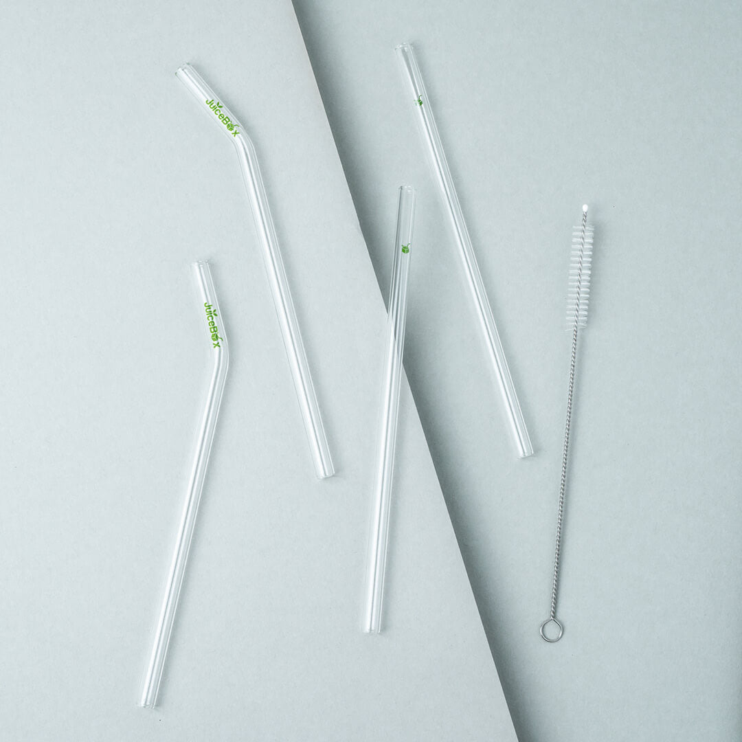 JuiceBox™ Set met glazen rietjes 4+1
