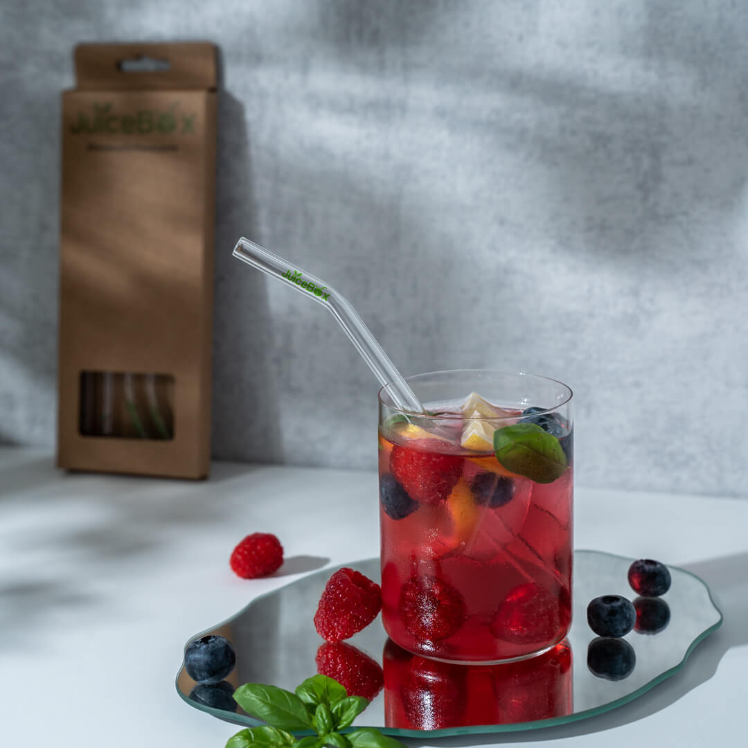 JuiceBox™ Set met glazen rietjes 4+1