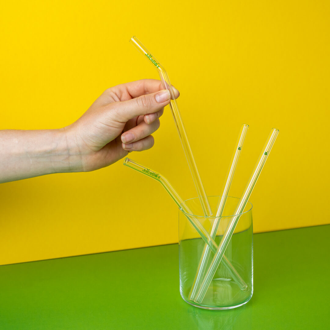 JuiceBox™ Set met glazen rietjes 4+1
