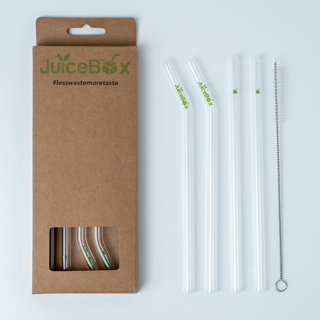 JuiceBox™ Set met glazen rietjes 4+1