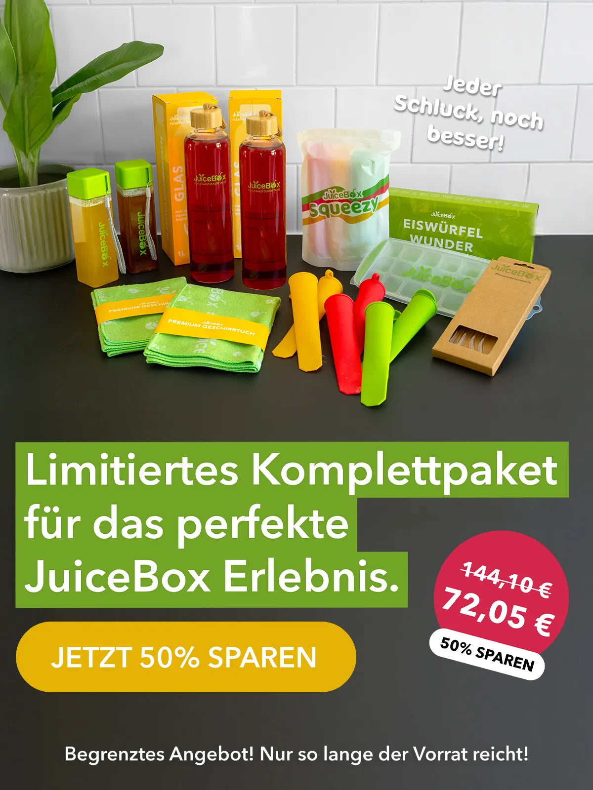 Promotion for free glass straws with purchase of four boxes.