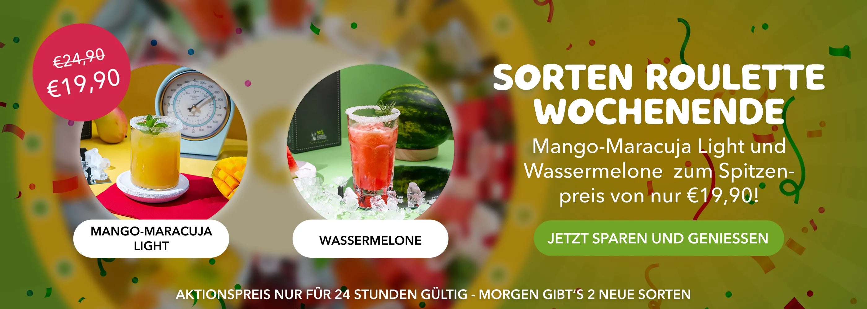 Promotion for free glass straws with purchase of four boxes on a green background.
