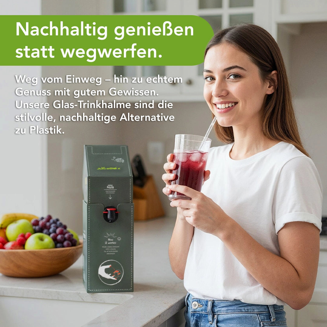 JuiceBox™ Set met glazen rietjes 4+1