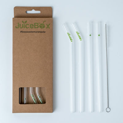 JuiceBox™ Set met glazen rietjes 4+1